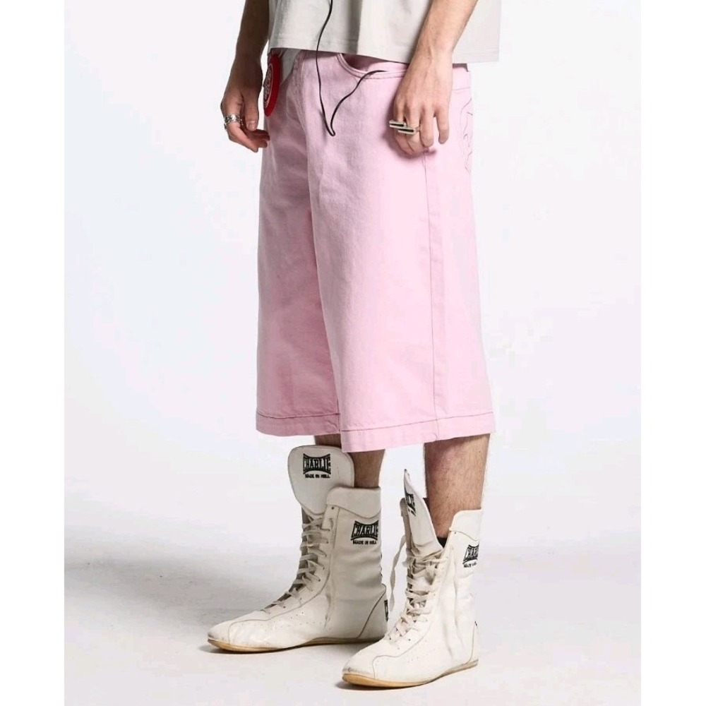 Cold Culture Stitching Jorts Sweet Lilac Pink Straight Loose Fit 100% Cotton Y2K - Picture 2 of 16